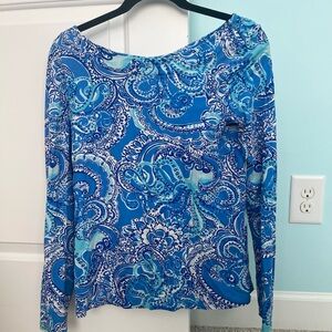 Lilly Pulitzer Vibrant Blue Paisley Long Sleeve Top